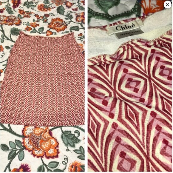 Chloe VTG Red Pencil Skirt  Multi Color Zipper Size 38 / US Size 6 Reversible(?) - Picture 12 of 13